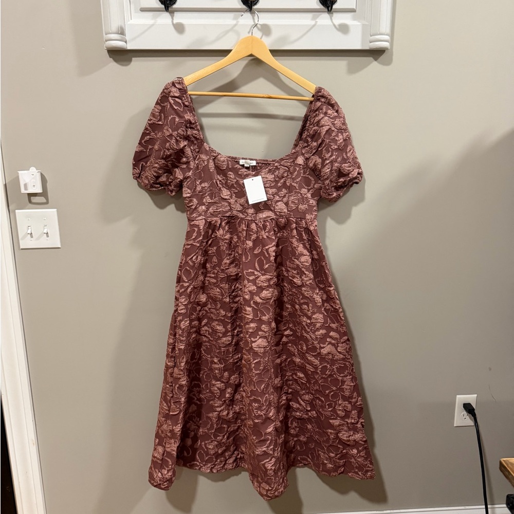Rose & Remington Size L Mauve Floral Textured Midi Dress - Picture 3 of 8